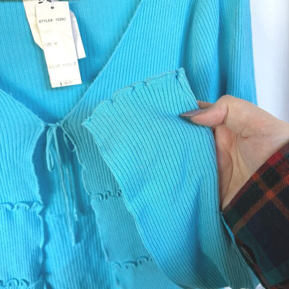 NWT Y2K Bright Blue Tiered Tie Front Cardigan Lizzie McGuire 2000s Top Medium - Picture 4 of 7